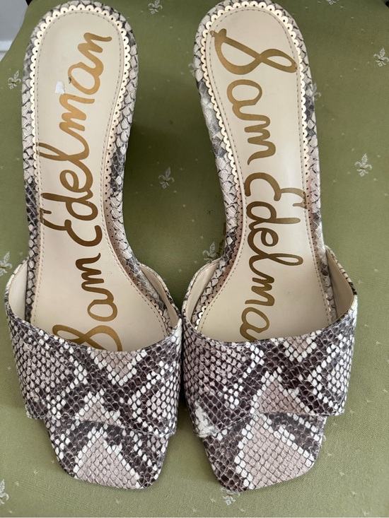 Sam Edelman Shoes - Sam Edelman Snake-Print Slide Mules in Taupe and Beige